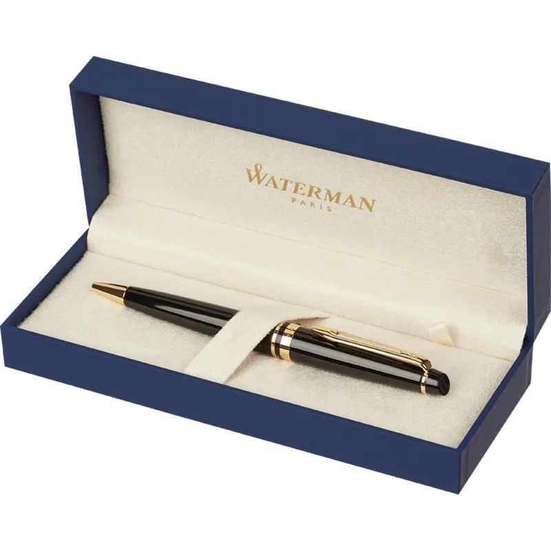 Ручка шариковая   WATERMAN EXPERT  черн.лак с позол., средн, чернила син