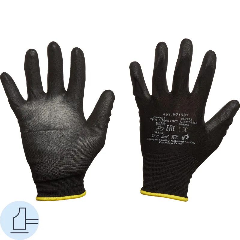 Перчатки защитные нейлоновые с полиуретановым покрытием черные р 8, PU1001