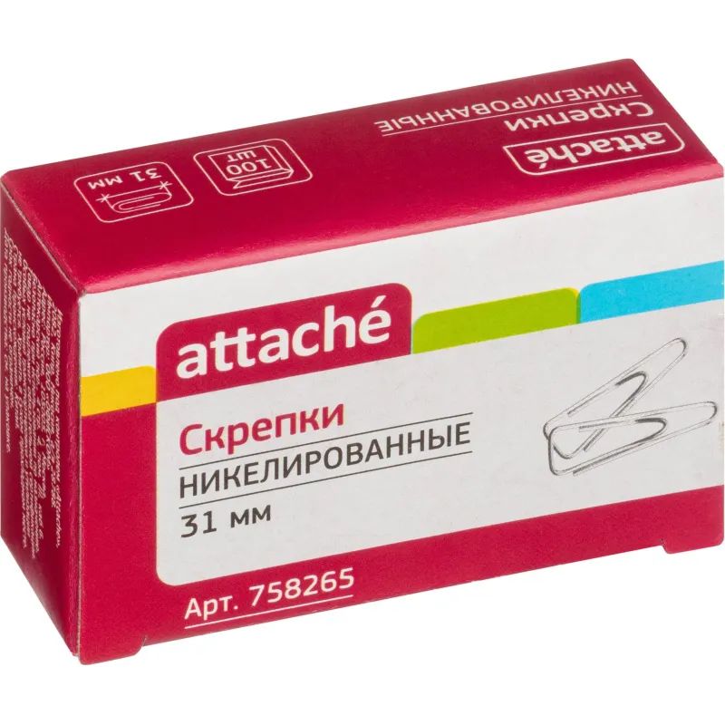 Скрепки Attache с отгибом,никелированные,треугольн,31 мм,негофрир,100 шт/уп