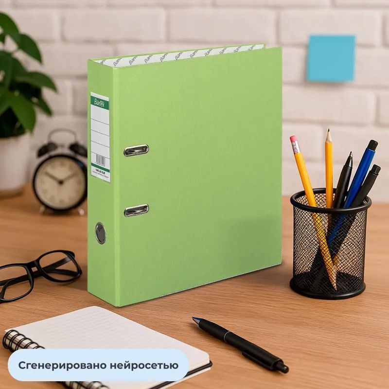 Папка-регистратор ECONOMY PLUS 80мм, лайм, ПБП1, карм.кор.,мет.уг