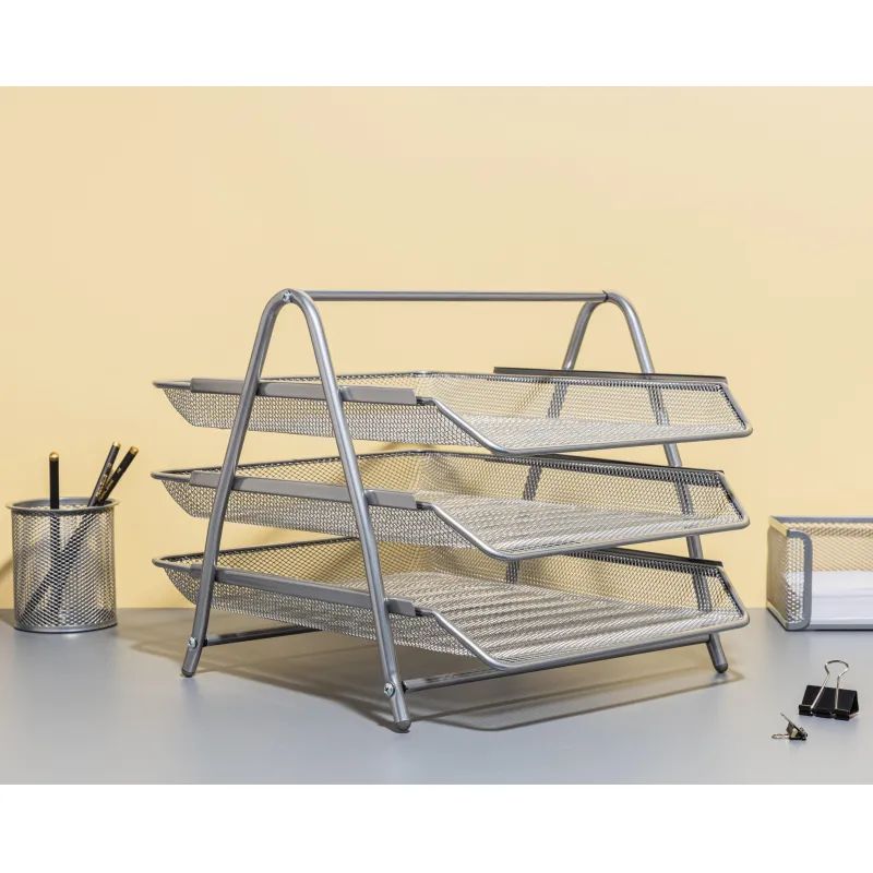 Лоток горизонтальный для бумаг 3секции Attache 265x335x275мм металл серебр