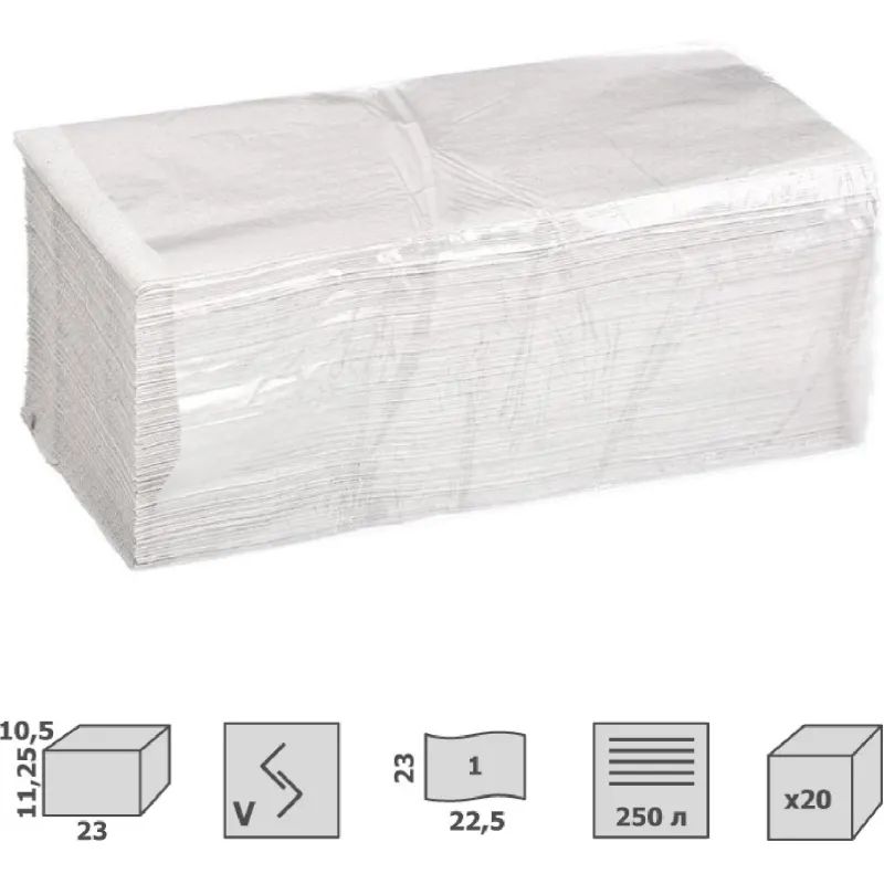 Полотенца бумажные д/дисп V-слож 1сл бел вторич 250л 20пач/уп
