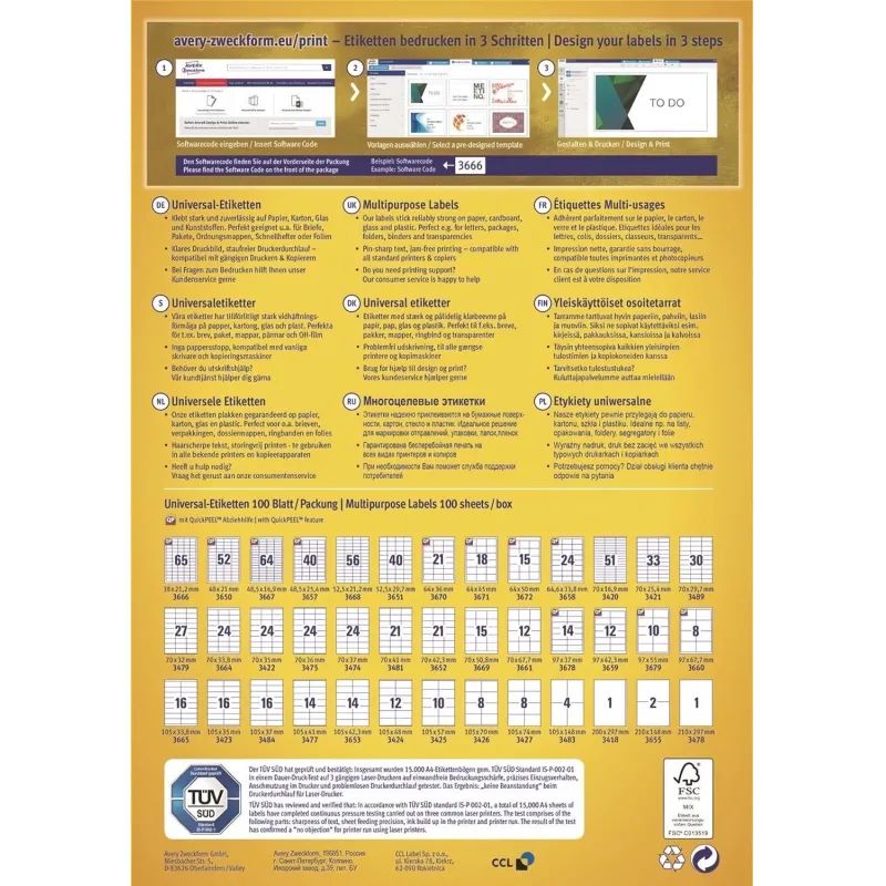 Этикетки самоклеящиеся 3474 универсал. 70х37мм,IJ+L+K+CL,2400шт/уп