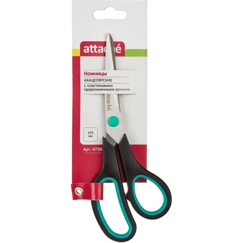 Ножницы Attache 195 мм с пласт.прорезин.ручками,цвет бирюзовый/черный