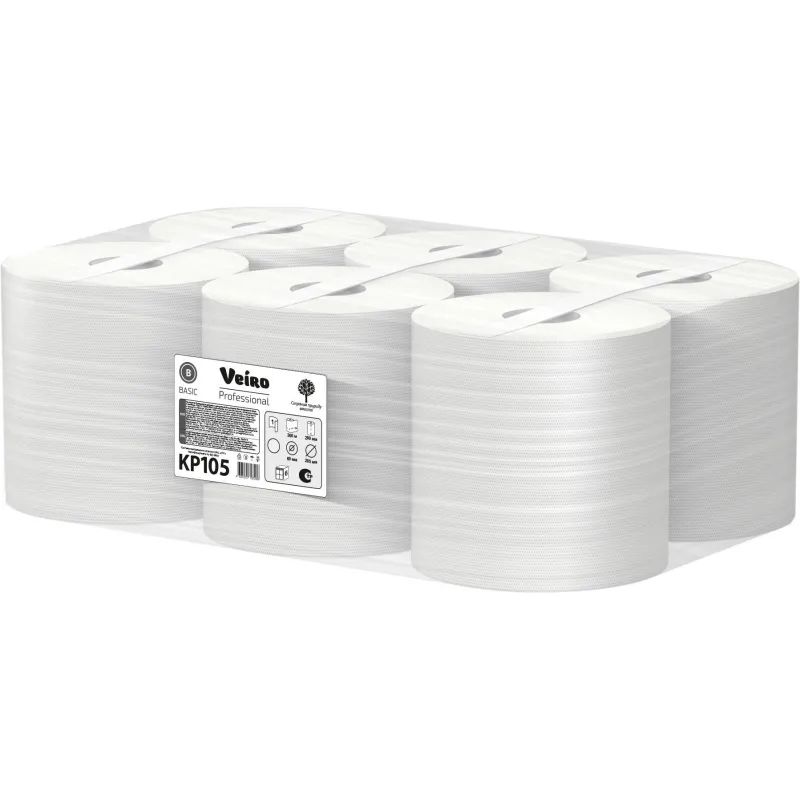 Полотенца бумажные в рул c ЦВ Veiro Professional Basic 1сл300м 6шт/уп KP105