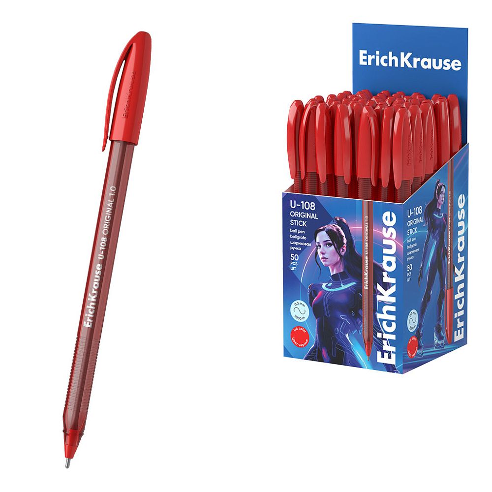 Ручка шариковая ErichKrause U-108 Stick Original 1.0, Ultra Glide Technology, цвет чернил красный