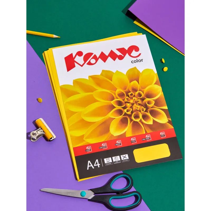 Бумага цветная Комус Color (лимон интенсив), 80г, А4, 50 л.