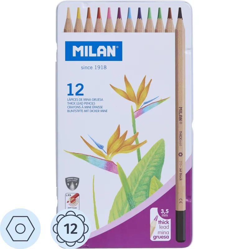 Карандаши цветные Milan, 12 цв., 6-гран., в металл. упак., 80057