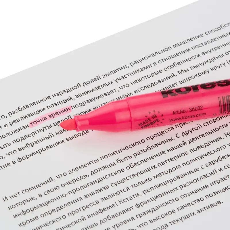 Маркер текстовыделитель KORES 1-5 мм розовый 36002