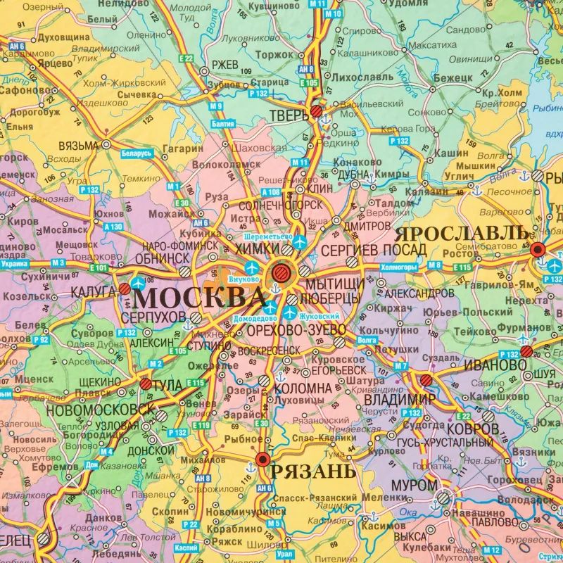 Карта настенная Автодороги РФ и сопред.госуд.полит-адм,1:3,7млн,2,33х1,58м