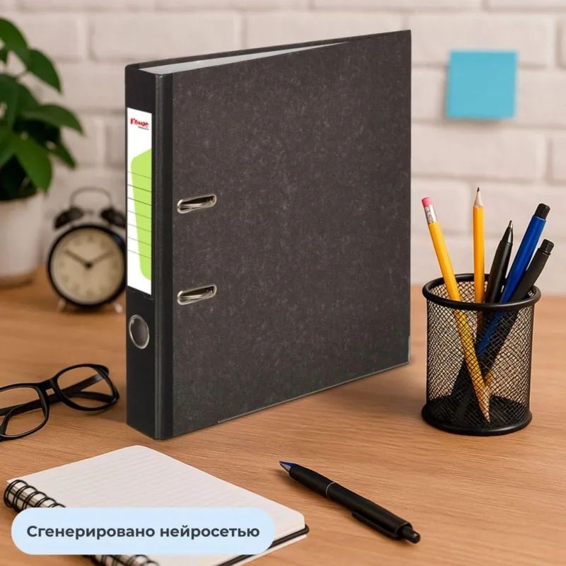 Папка-регистратор Комус мрамор.карт 50мм черн.кореш,бум/бум,карм.кор.мет.уг