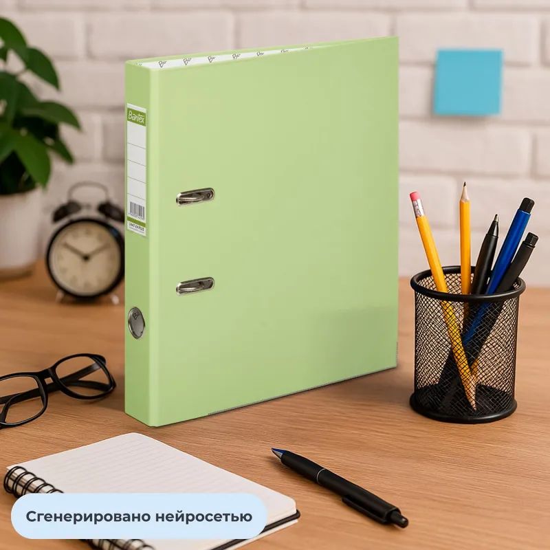 Папка-регистратор ECONOMY PLUS 50мм, лайм, ПБП1, карм.кор.,мет.уг