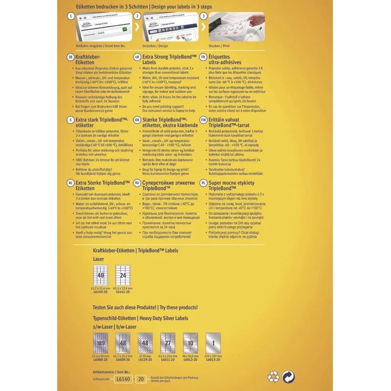 Этикетки самоклеящиеся супер стойкие L6141-20, 63,5х33,9мм, 20л.480шт/уп