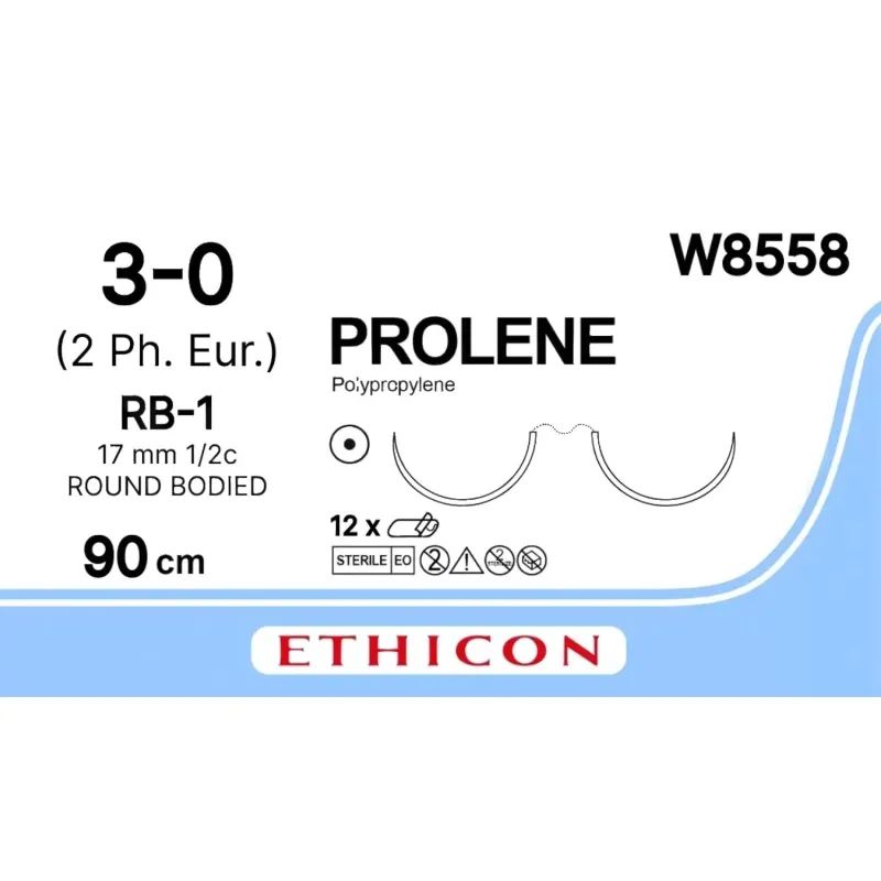 Шовный материал ПРОЛЕН 3/0 90см,кол.17мм х2,1/2 син. W8558 12 шт./уп.