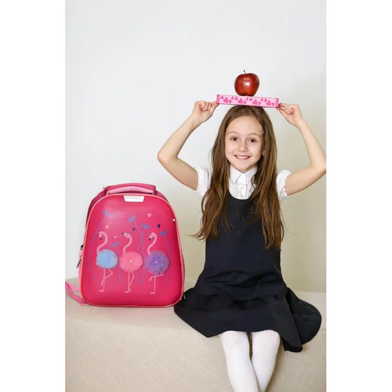 Ранец Basic Flamingo,2 отд., эргоном. спинка, экокожа, светящ.кант