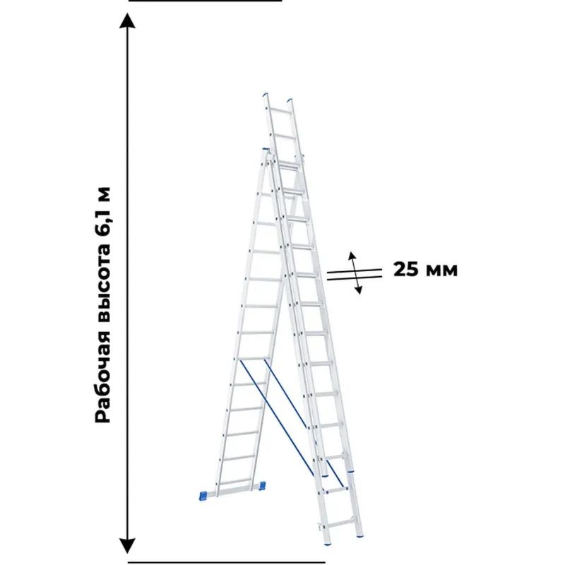 Лестница Стремянка проф, 3х12 ступеней, Н=338/560/786см СИБРТЕХ
