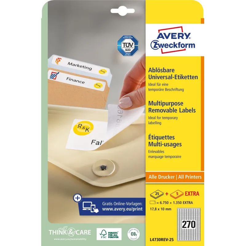 Этикетки самоклеящиеся L4730REV-25 Удаляемые,17.8х10мм,IJ+L+K+CL,6750шт/уп