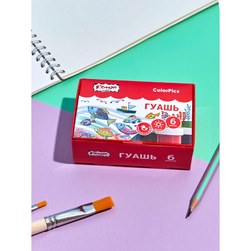 Гуашь Комус Класс ColorPics 6 цветов, 10 мл