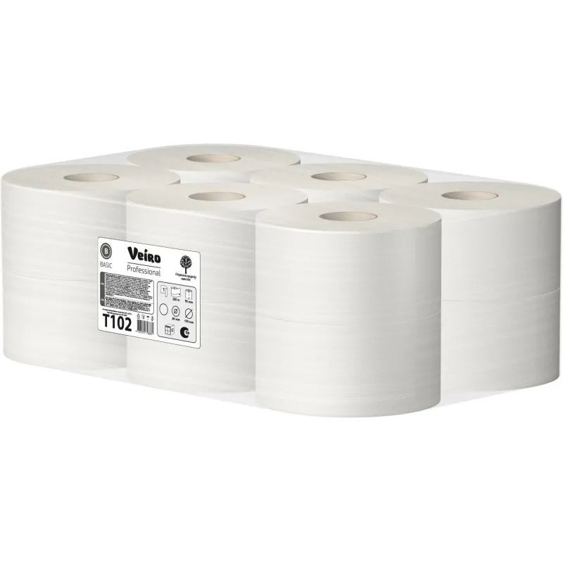 Бумага туалетная д/дисп Veiro Q2 Basic 1сл сер вторич 200м 12рул/уп T102