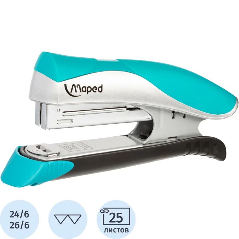 Степлер Maped ERGOLOGIC до 25 лис.,N24/6, N26/6,серебристо-бирюзовый,352513