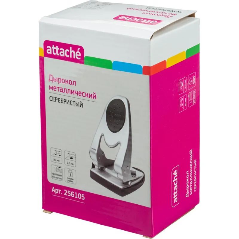 Дырокол ATTACHE 6760 до 60л., металл.,с лин.,с рез.вставкой,серебр.