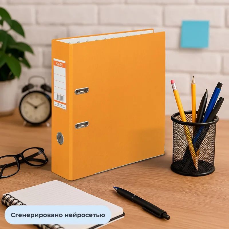 Папка-регистратор ECONOMY PLUS, 80мм, оранж,ПБП1, карм.кор.,мет.уг