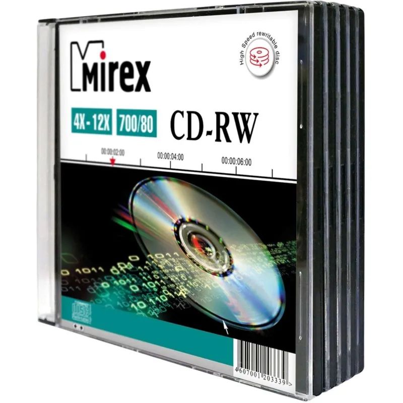 Носители информации CD-RW, 4x-12x, Mirex, Slim/5, UL121002A8F