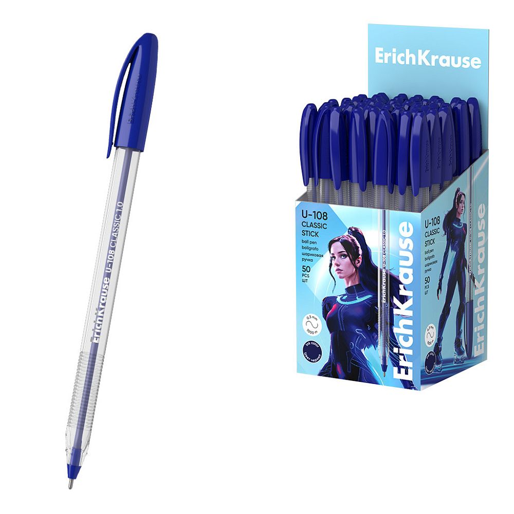 Ручка шариковая ErichKrause U-108 Stick Classic 1.0, Ultra Glide Technology, цвет чернил синий