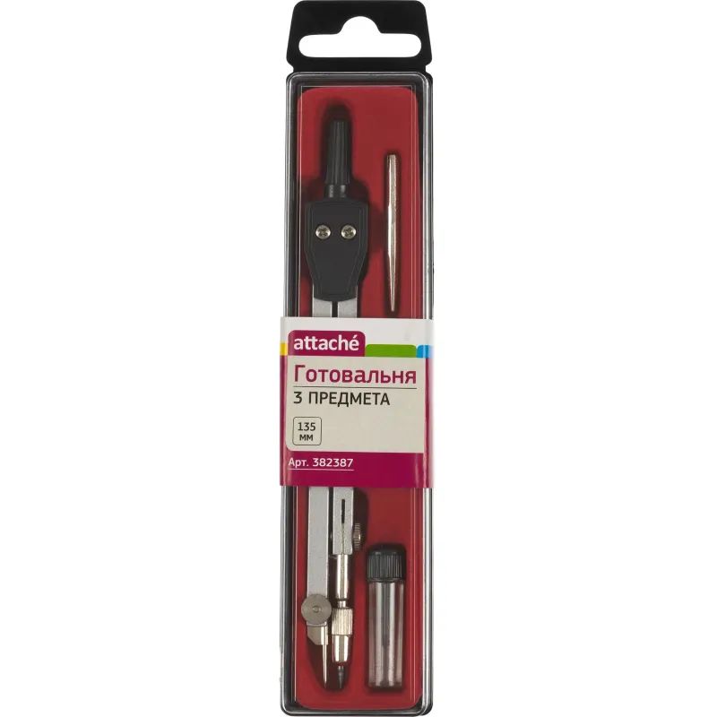 Готовальня Attache 135 мм, 3 предмета  S19003B, пласт.пенал