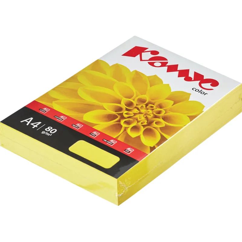 Бумага цветная Комус Color (лимон интенсив), 80г, А4, 500 л.