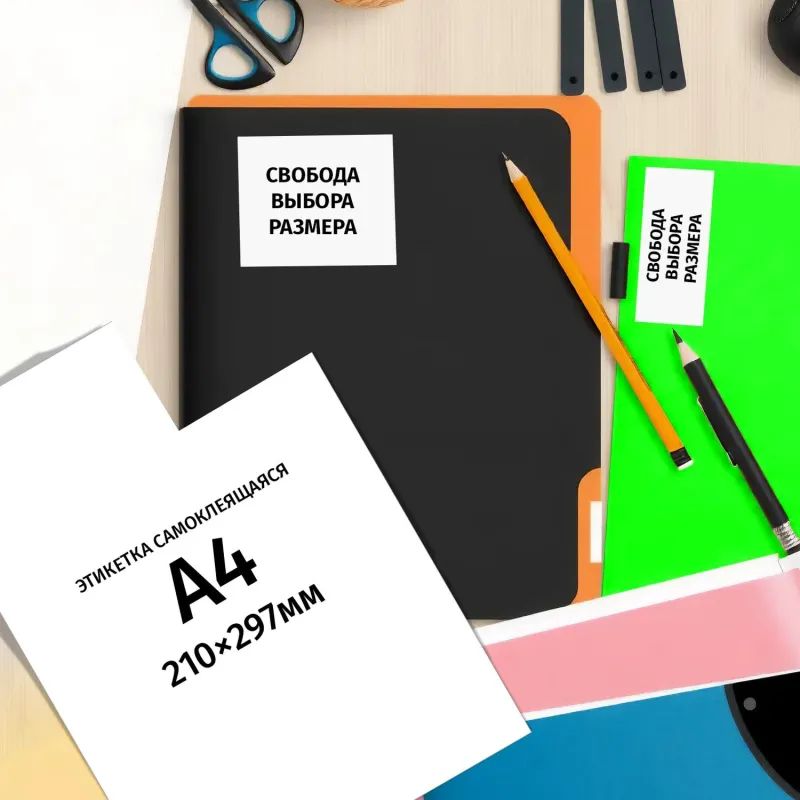 Этикетки самоклеящиеся 210х297мм, 80г белая .глянц.(100л/уп.)