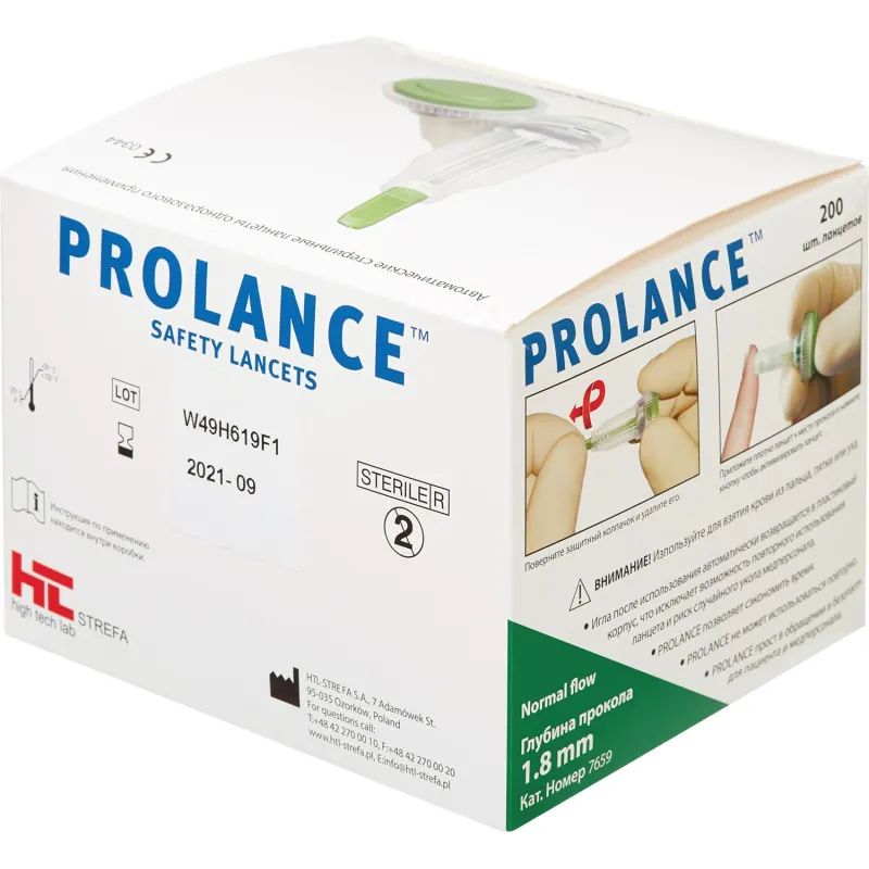 Ланцет Prolance Normal Flow (зелёный)1,8мм, игла 21G 200шт/уп