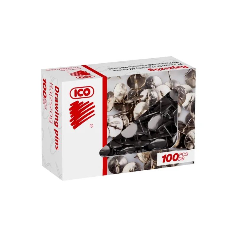 Кнопки канцелярские ICO стальные, 11 мм, стальные, 100 шт. карт.уп