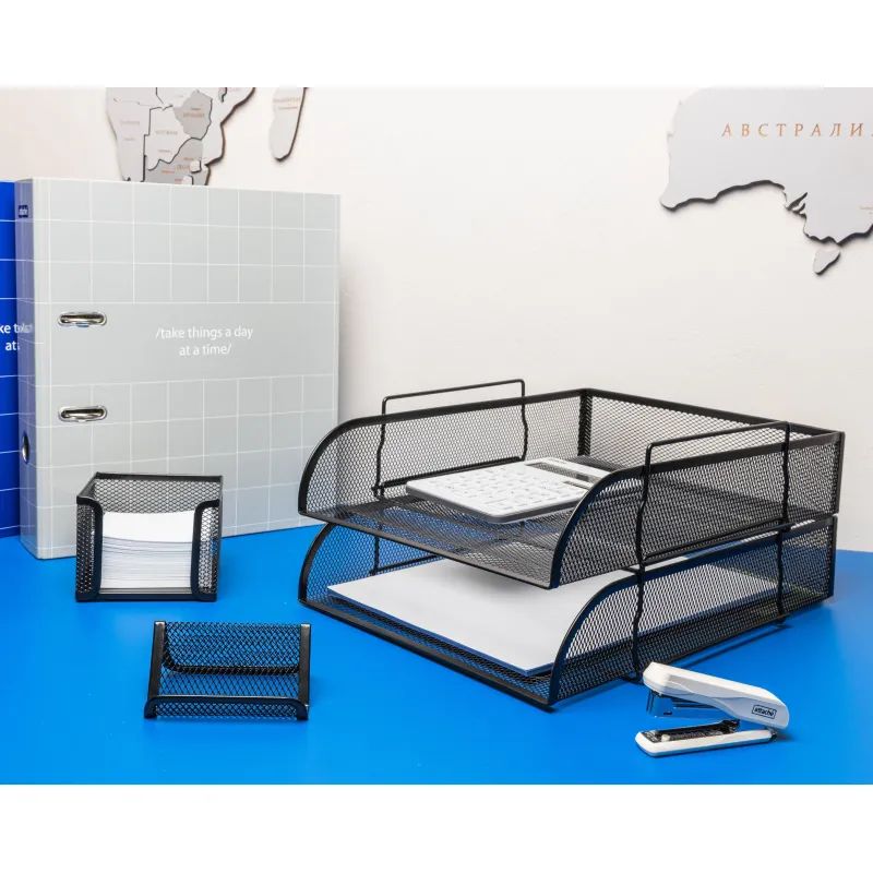 Лоток горизонтальный для бумаг Attache 83x340x268мм металл сетка черный