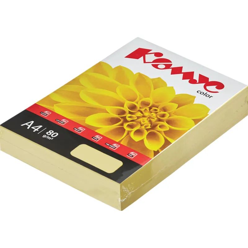 Бумага цветная Комус Color (желтая пастель), 80г, А4, 500 л.