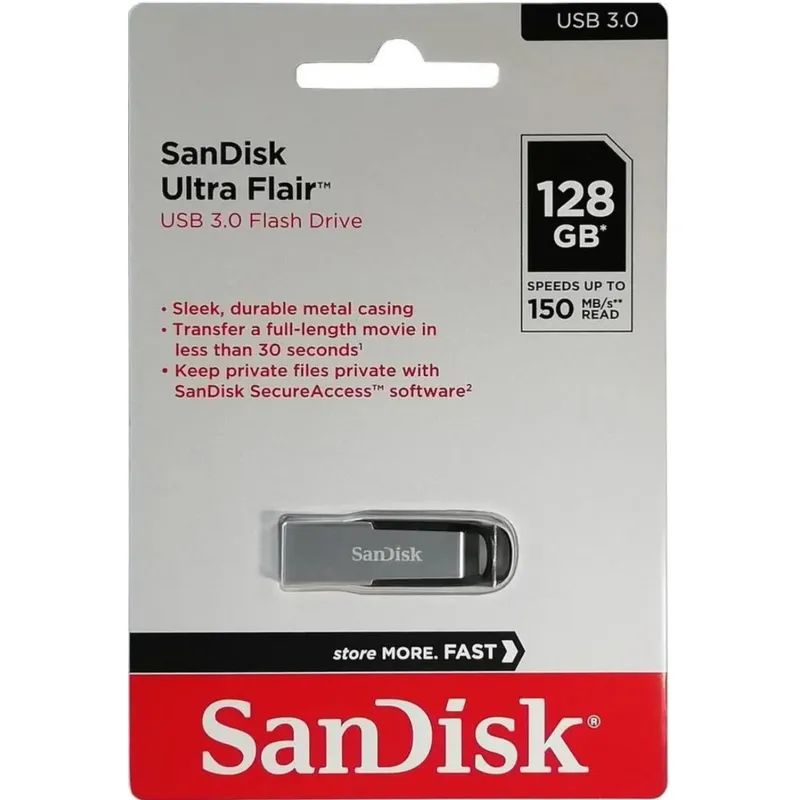 Флеш-память SanDisk Ultra Flair, 128Gb, USB 3.0, с/чер, SDCZ73-128G-G46