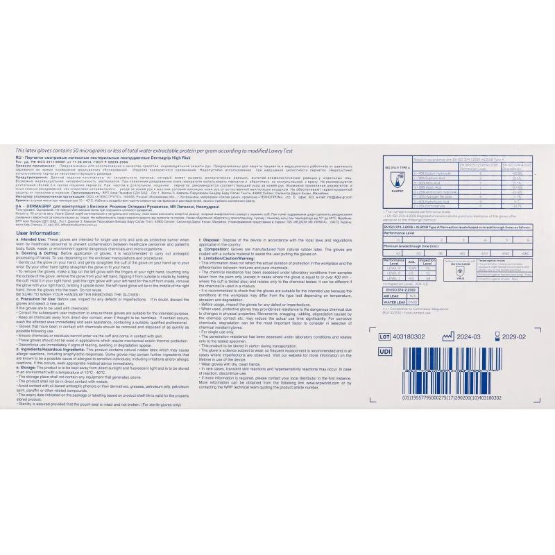 Перчатки мед.смотров. латекс.,нестер.,н/о, Dermagrip High Risk(M) 25 пар,ПС