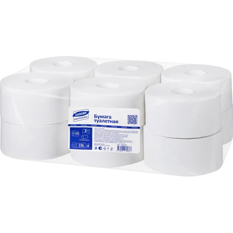 Бумага туалетная д/дисп Luscan Professional 2сл бел втор втул 170м 12рул/уп