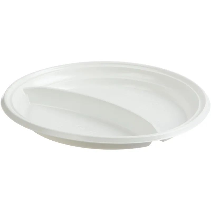 Тарелка одноразовая d-205мм, 2-х секционная белая, ПС 100шт/уп