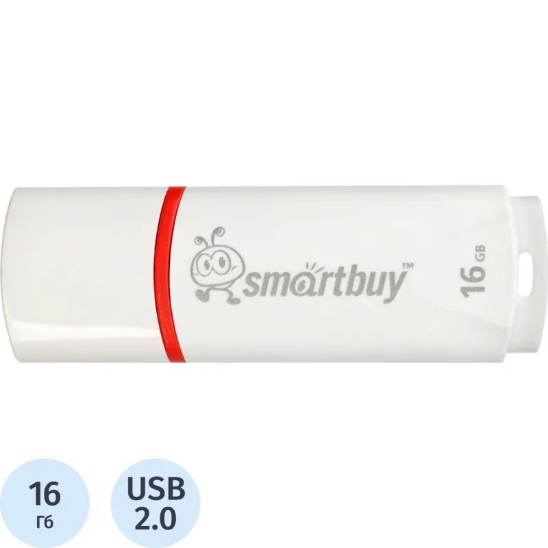 Флеш-память Smartbuy Crown, 16Gb, USB 2.0, бел, SB16GBCRW-W
