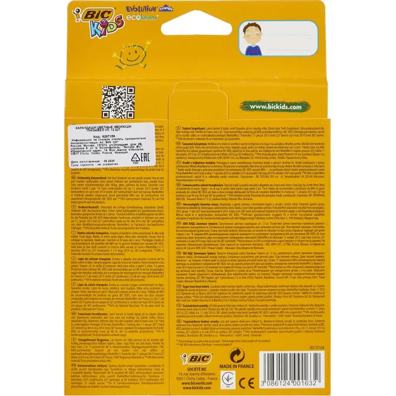 Карандаши цветные 12цв 3-гран BIC Evolution 829735