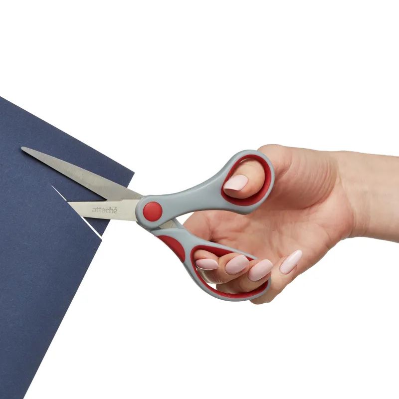 Ножницы Attache 180 мм с пласт.прорезинен.эллипт., красно-серыми ручками