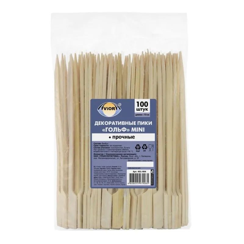 Пика для канапе ГОЛЬФ mini, прочные 15cм, бамбук, 100 шт/уп (401-904)