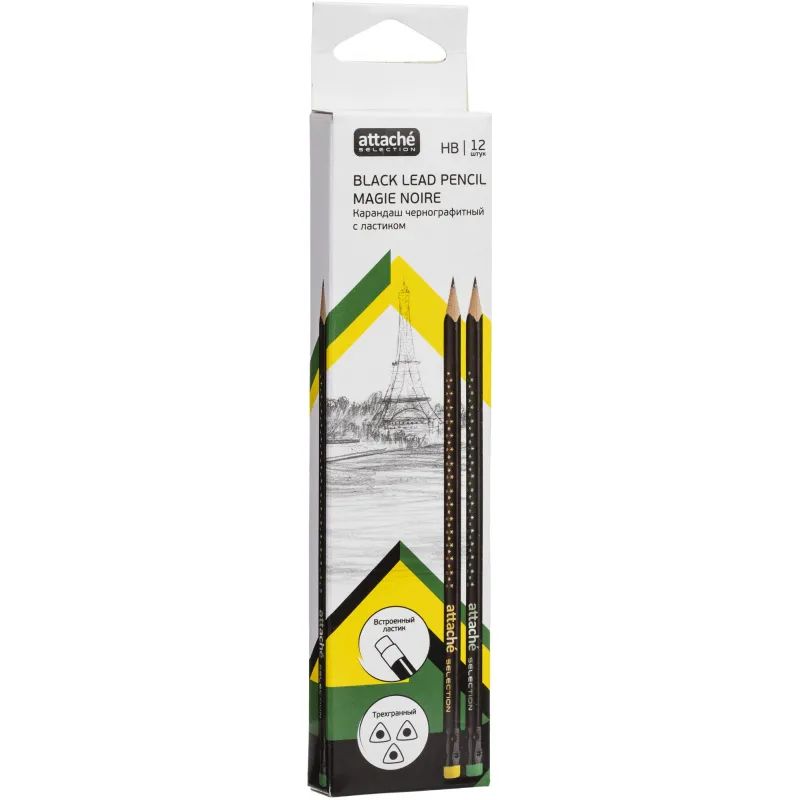 Карандаш чернографитный Attache selection Magie Noire HB заточ.,с ласт