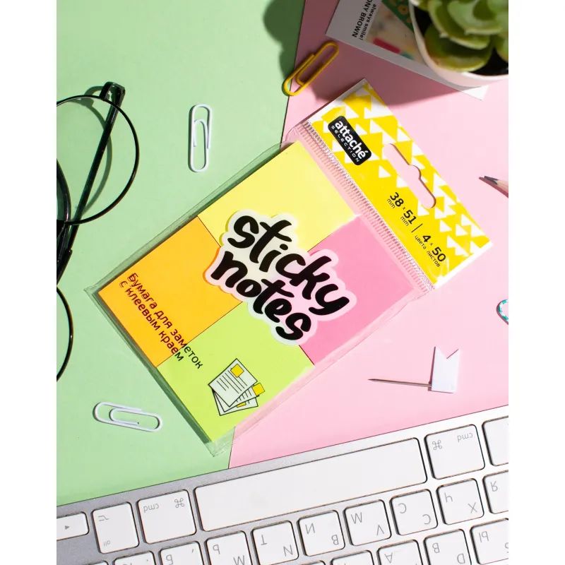 Стикеры Attache Selection с клеев. краем 38х51, неон, 4 цвета 50х4