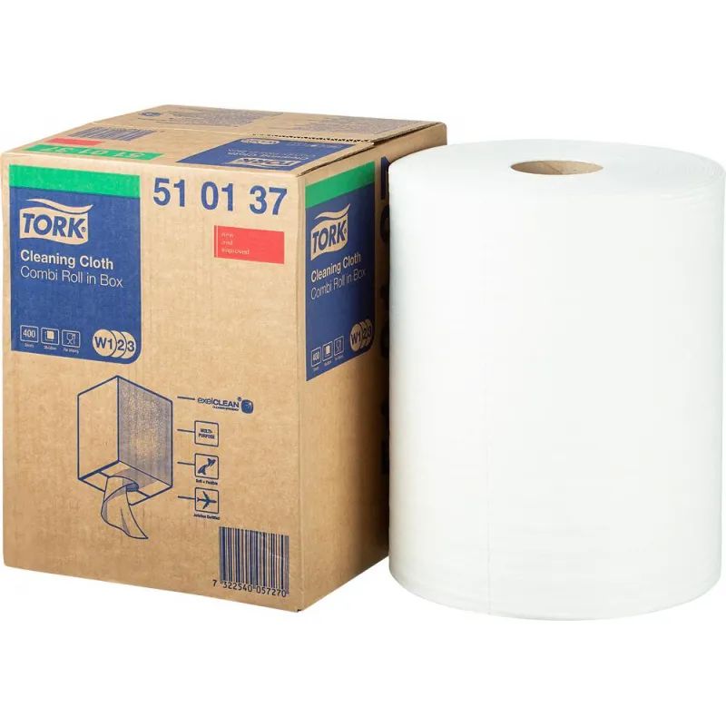 Материал протирочный нетканый Tork W1/W2/W3 400лx1рул/кор, белый 510137