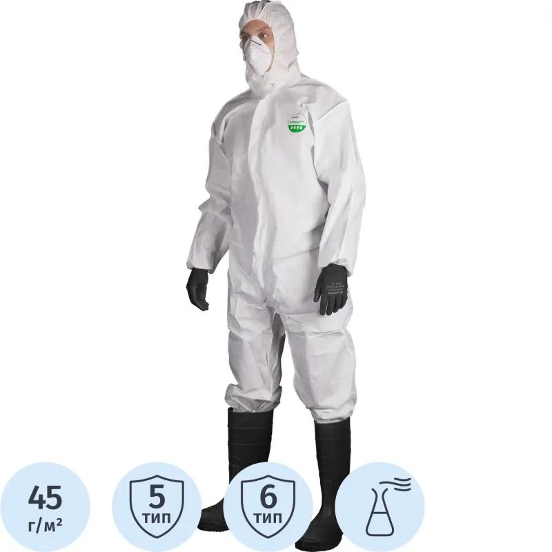 Комбинезон одноразовый защитный с капюшоном SafeGard76 белый р-р L (ES428)