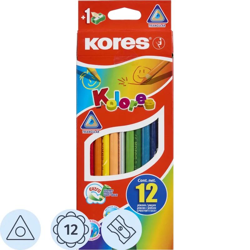 Карандаши цветные 12цв 3-гран,точилка Kores 93312.01