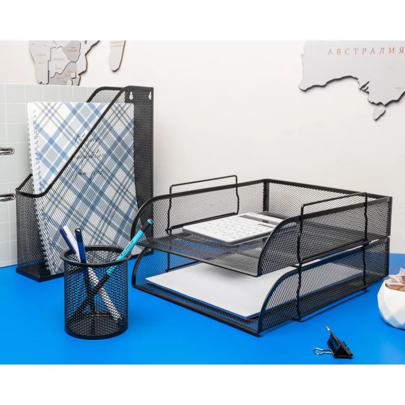 Лоток горизонтальный для бумаг Attache 83x340x268мм металл сетка черный