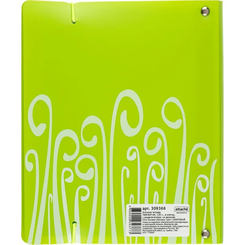 Бизнес-тетрадь А5,120 л,пласт обл,на рез,с разд, ATTACHE FANTASY,салат